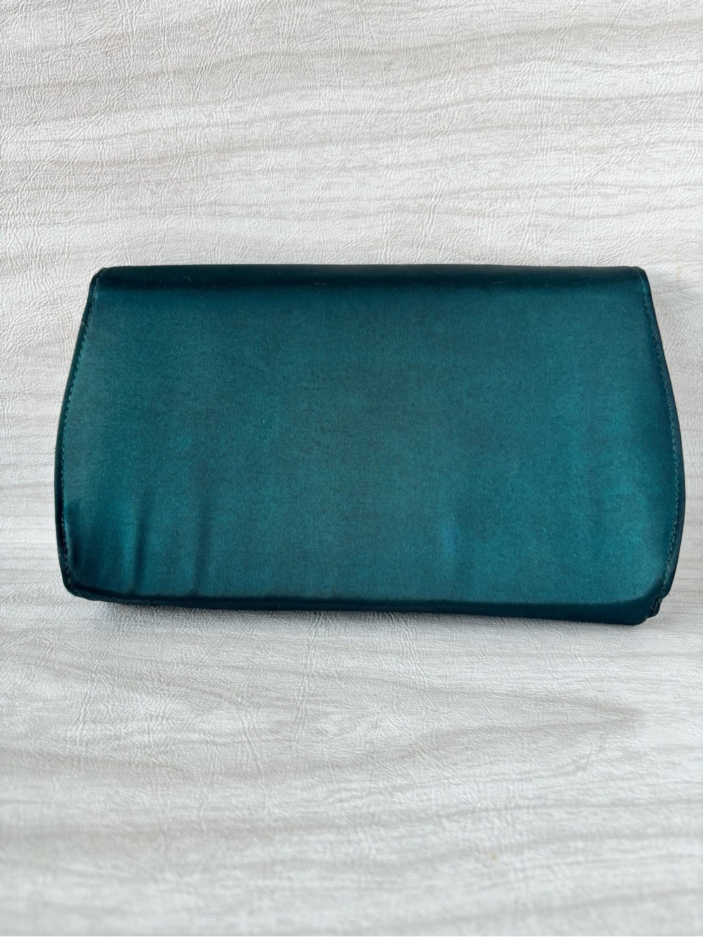 Vintage Teal Satin Evening Clutch Purse Gold Chain Strap Formal Shoulder Bag - Picture 6 of 7